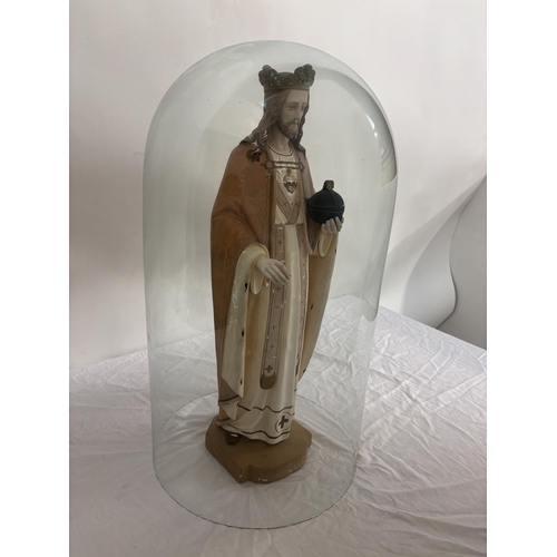 56 - Statue of our Lord under large glass dome. Dome height 68cm approx.