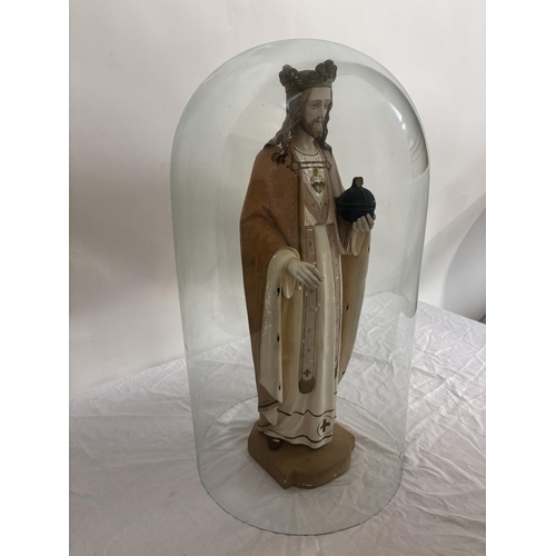 56 - Statue of our Lord under large glass dome. Dome height 68cm approx.