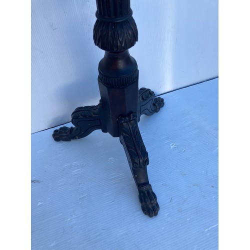 358 - Antique tall mahogany torchere or plant stand on tripod base.