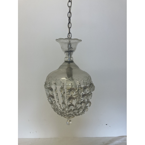 117 - Old glass hall light fitting. (one string missing)