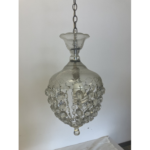 117 - Old glass hall light fitting. (one string missing)