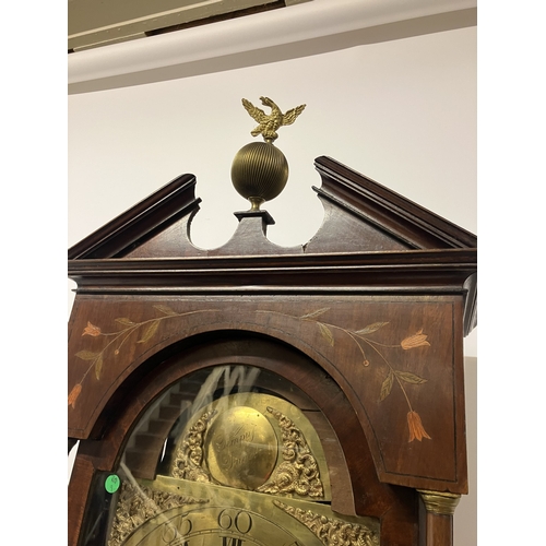 120 - An 18th century Irish long cased clock by Phil Glasco, Dublin having arched brass dial and inlaid ma... 