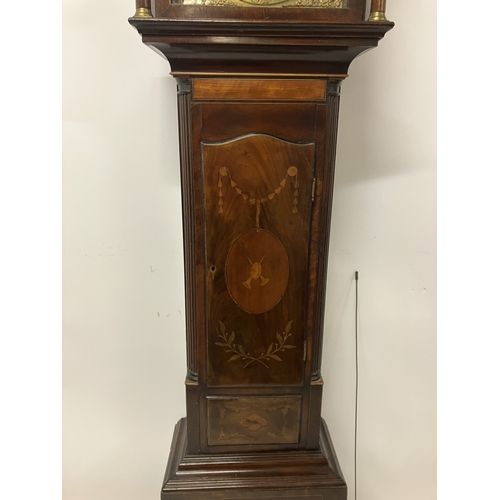 120 - An 18th century Irish long cased clock by Phil Glasco, Dublin having arched brass dial and inlaid ma... 