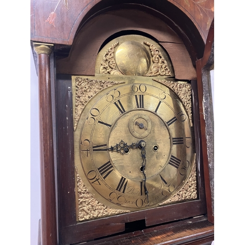 120 - An 18th century Irish long cased clock by Phil Glasco, Dublin having arched brass dial and inlaid ma... 