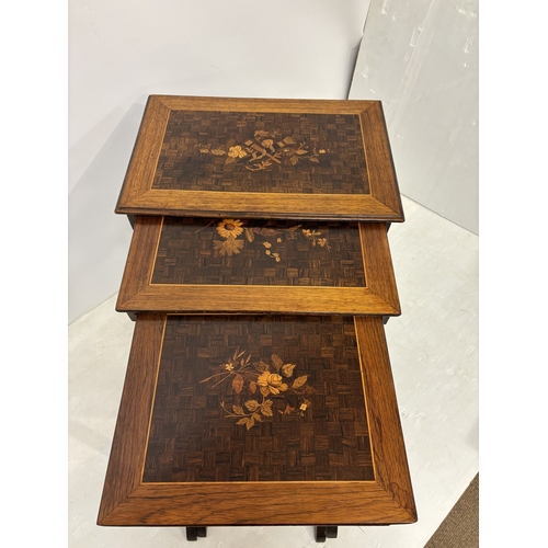 103 - Antique inlaid rosewood nest of 4 tables. W. 55cm, D. 38cm.