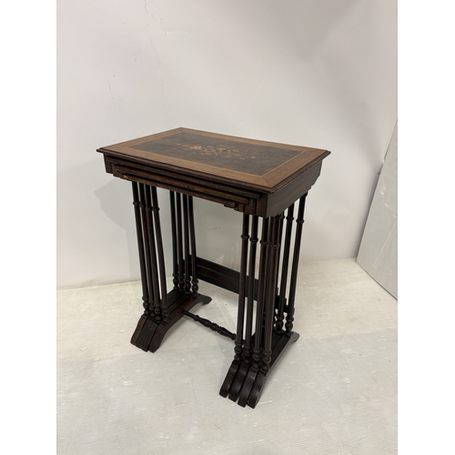 103 - Antique inlaid rosewood nest of 4 tables. W. 55cm, D. 38cm.