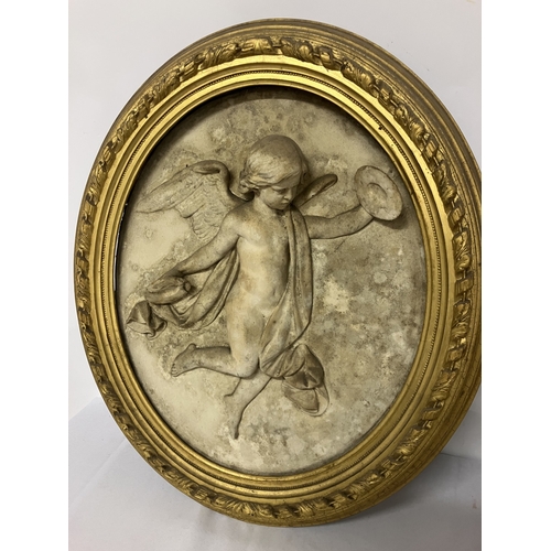 107 - A pair of antique plaques - musicians in original oval gilt frames. Overall size 55cm x 47cm.