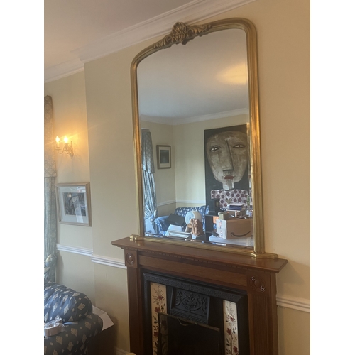 111 - Large bevelled glass and gilt framed over mantle mirror. H. 164cm, W. 110cm.
