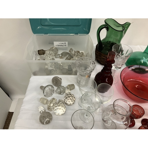 39 - Mixed lot of coloured and plain glass ware.