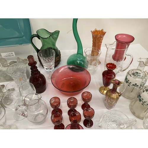 39 - Mixed lot of coloured and plain glass ware.