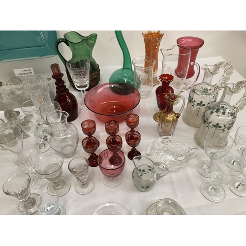 39 - Mixed lot of coloured and plain glass ware.