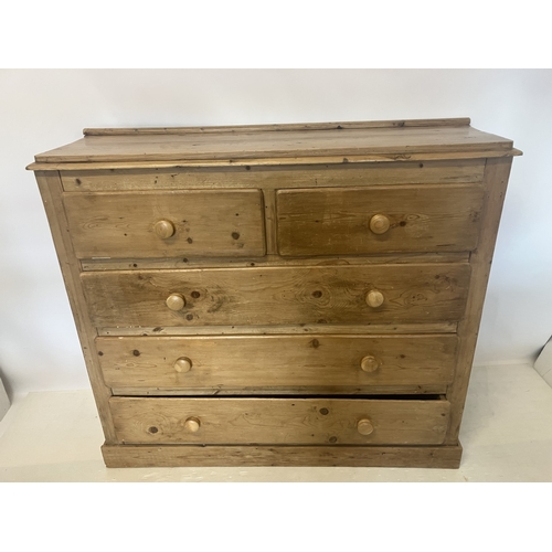 41 - Antique pine chest of 2 short and 3 long drawers. W. 135cm, D. 44cm, H. 120cm approx.