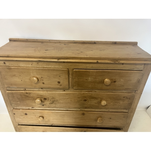 41 - Antique pine chest of 2 short and 3 long drawers. W. 135cm, D. 44cm, H. 120cm approx.