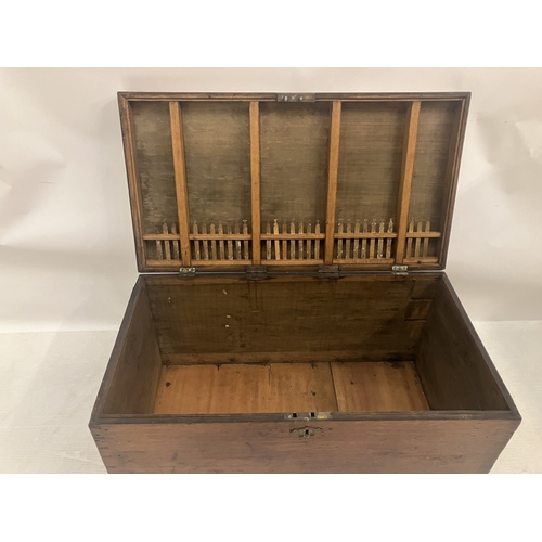 42 - Old timber blanket box. W. 93cm , D. 50cm, H. 50cm.