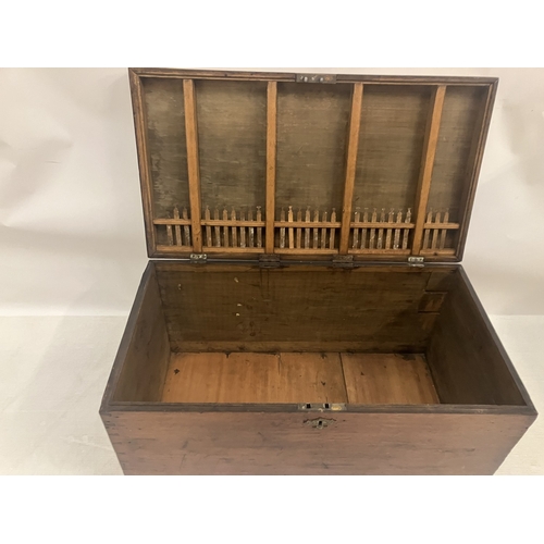 42 - Old timber blanket box. W. 93cm , D. 50cm, H. 50cm.