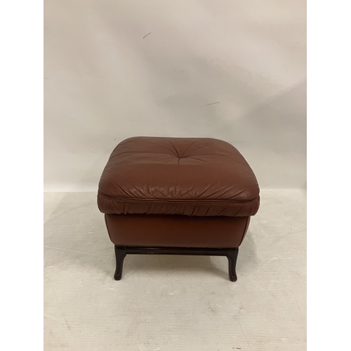 46 - Leather stool on mahogany legs.