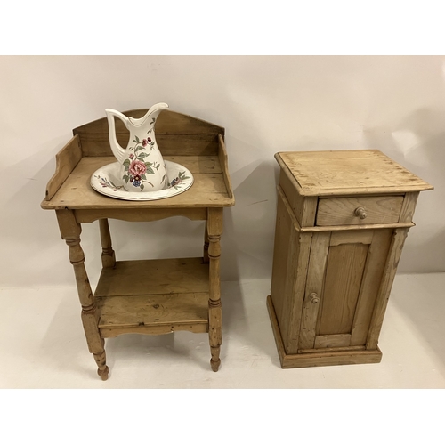 52 - Pine wash stand with jug and bowl and pine bedside locker. (2)