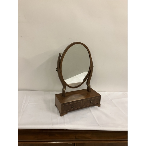 53 - Neat sized antique mahogany chest top dressing mirror fitted with 2 drawers.