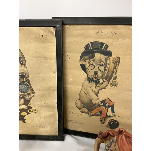 58 - Mixed lot to include a collection of dog prints, Capodimonte figures and dolls and clowns, etc. AF