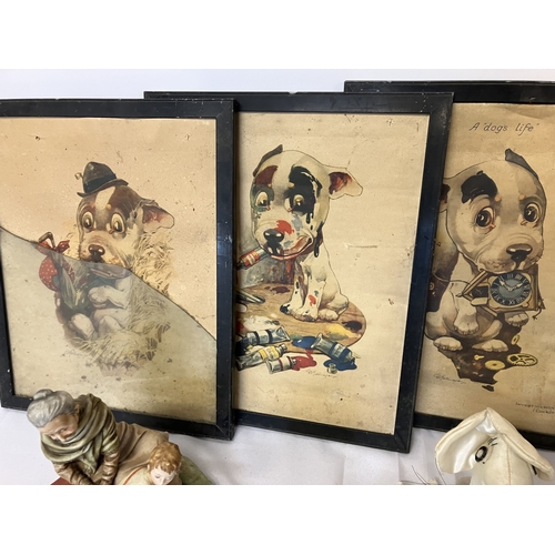 58 - Mixed lot to include a collection of dog prints, Capodimonte figures and dolls and clowns, etc. AF