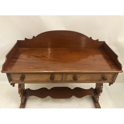 60 - Victorian mahogany tray back table fitted with 3 drawers. W. 110cm, D. 50cm, H. 95cm approx.