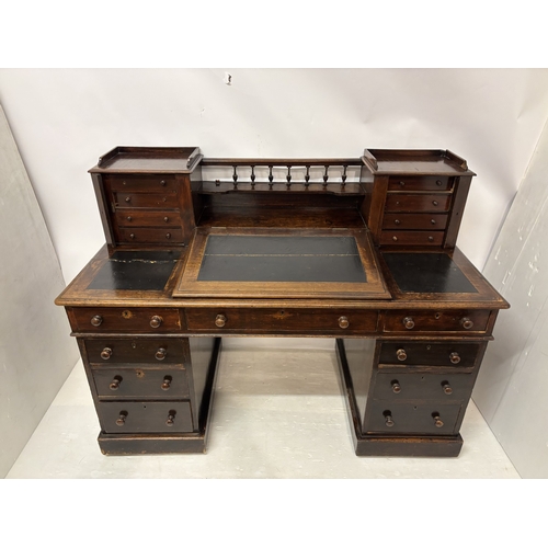 62 - Victorian mahogany Dickens style desk. W. 144cm.