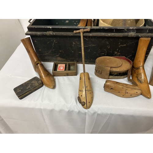 68 - Old metal box with shoe fittings, etc.