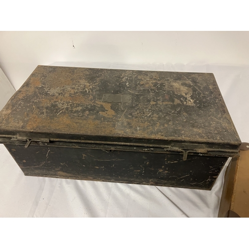 68 - Old metal box with shoe fittings, etc.