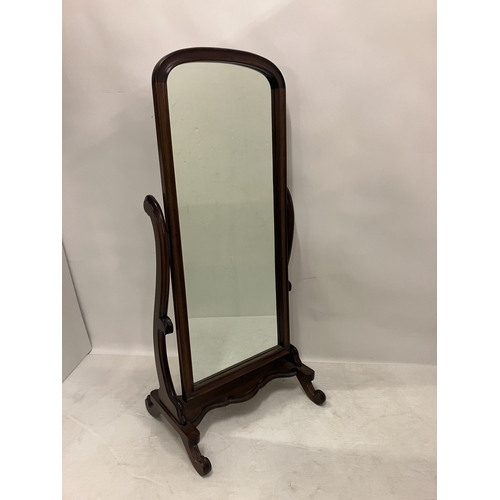 69 - Mahogany framed cheval dressing mirror.