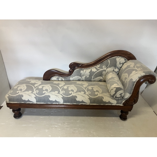 72 - Victorian mahogany framed scroll end chaise lounge.