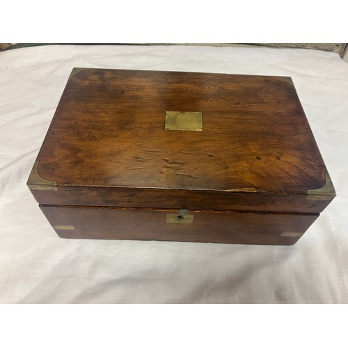 13 - Mahogany occasional table and a Victorian mahogany and brassbound writing box. (2)