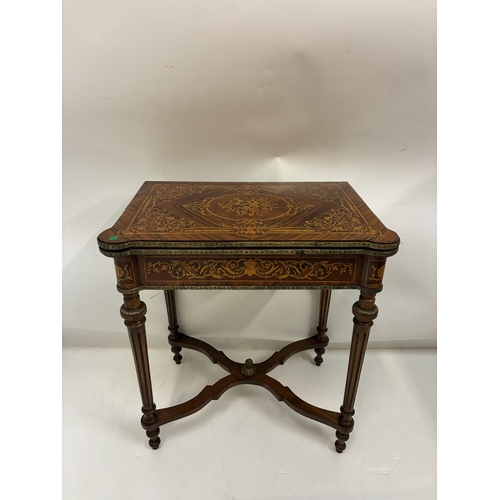 An neat size French design inlaid folding card table. W. 67cm, D. 44cm ...