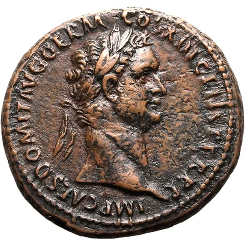 102 - About Extremely Fine; areas of roughness | ROMAN EMPIRE. Domitian. Bronze as, AD 87. Rome. Obv: IMP ... 