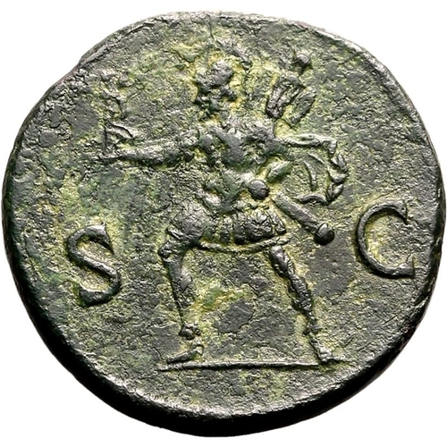 103 - Very Fine; attractive green patina | ROMAN EMPIRE. Domitian. Bronze as, AD 87. Rome. Obv: IMP CAES D... 