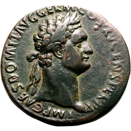 106 - About Extremely Fine | ROMAN EMPIRE. Domitian. Bronze sestertius, AD 90-91. Rome. Obv: IMP CAES DOMI... 