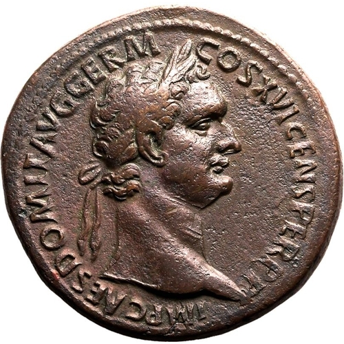 107 - Good Very Fine; an attractive example | ROMAN EMPIRE. Domitian. Bronze sestertius, AD 90-91. Rome. O... 