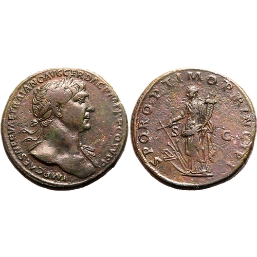 126 - Good Very Fine | ROMAN EMPIRE. Trajan. Bronze sestertius, AD 108-110. Rome. Obv: IMP CAES NERVAE TRA... 