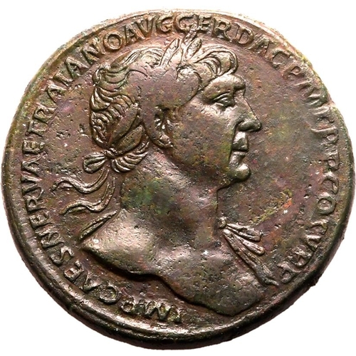 126 - Good Very Fine | ROMAN EMPIRE. Trajan. Bronze sestertius, AD 108-110. Rome. Obv: IMP CAES NERVAE TRA... 