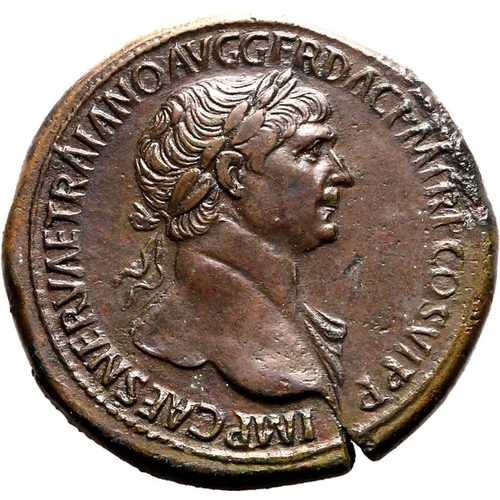 129 - Extremely Fine; a splendid example, beautifully centred on the flan | ROMAN EMPIRE. Trajan. Bronze s... 