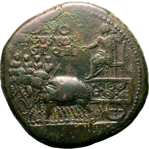 13 - About Very Fine; attractive green patina | ROMAN EMPIRE. Divus Augustus. Bronze sestertius, AD 36-37... 