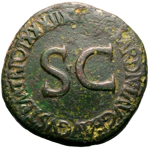 13 - About Very Fine; attractive green patina | ROMAN EMPIRE. Divus Augustus. Bronze sestertius, AD 36-37... 