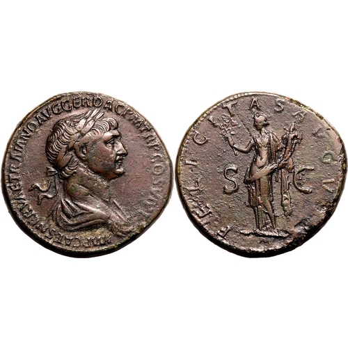 131 - Good Very Fine; pleasant brown patina, fine portrait | ROMAN EMPIRE. Trajan. Bronze sestertius, AD 1... 