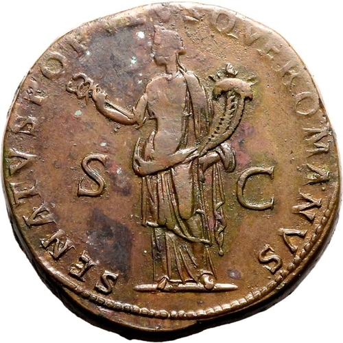 134 - About Extremely Fine; struck from worn dies, attractive patina | ROMAN EMPIRE. Trajan. Bronze sester... 