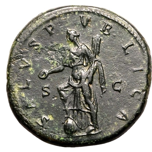 140 - About Extremely Fine; beautiful dark green patina | ROMAN EMPIRE. Hadrian. Bronze dupondius, AD 119-... 