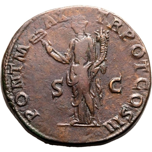 141 - About Extremely Fine; area of weakness, beautiful patina | ROMAN EMPIRE. Hadrian. Bronze sestertius,... 