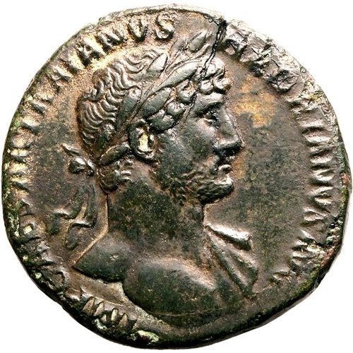 143 - About Extremely Fine | ROMAN EMPIRE. Hadrian. Bronze sestertius, AD 119-120. Rome. Obv: IMP CAESAR T... 