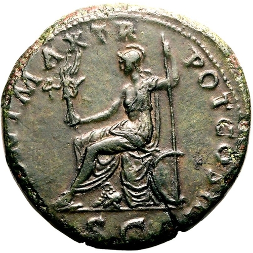 143 - About Extremely Fine | ROMAN EMPIRE. Hadrian. Bronze sestertius, AD 119-120. Rome. Obv: IMP CAESAR T... 