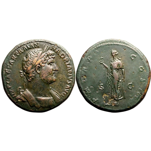 151 - Good Very Fine; attractive dark green patina | ROMAN EMPIRE. Hadrian. Bronze sestertius, AD 122-125.... 