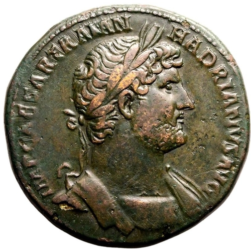 151 - Good Very Fine; attractive dark green patina | ROMAN EMPIRE. Hadrian. Bronze sestertius, AD 122-125.... 