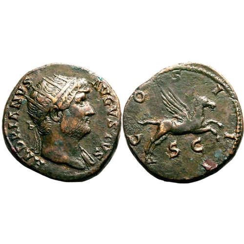 152 - About Good Very Fine | ROMAN EMPIRE. Hadrian. Bronze dupondius, AD 124-125. Rome. Obv: HADRIANVS AVG... 